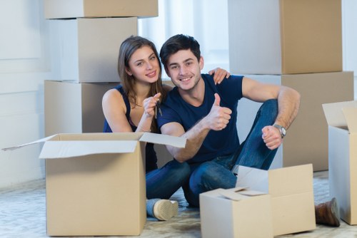 Packed boxes and furniture prepared for long-term storage